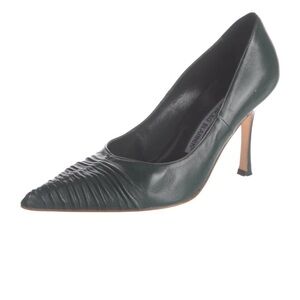 Manolo Blahnik Dark Green Leather Heels
